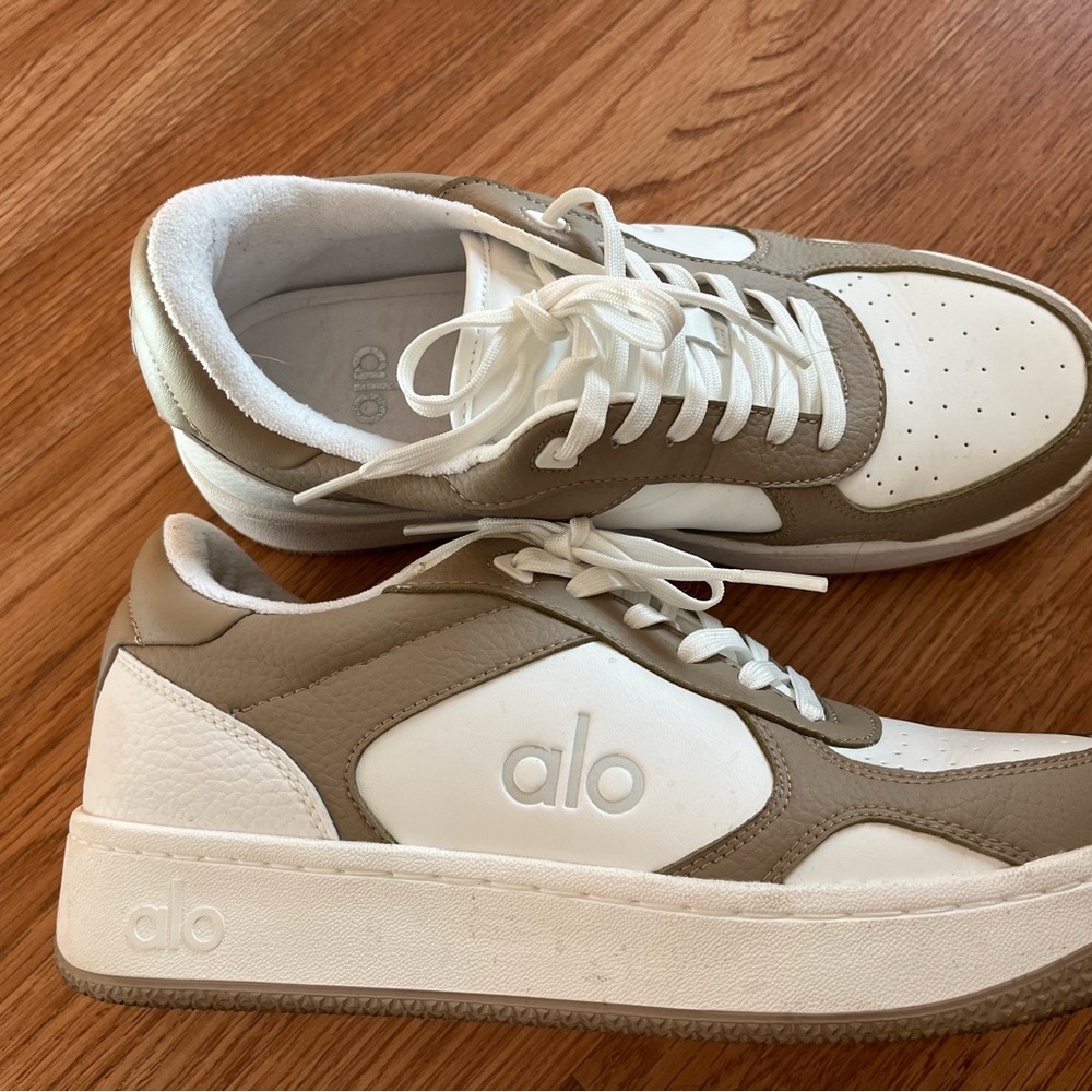 Alo White and Tan Sneakers